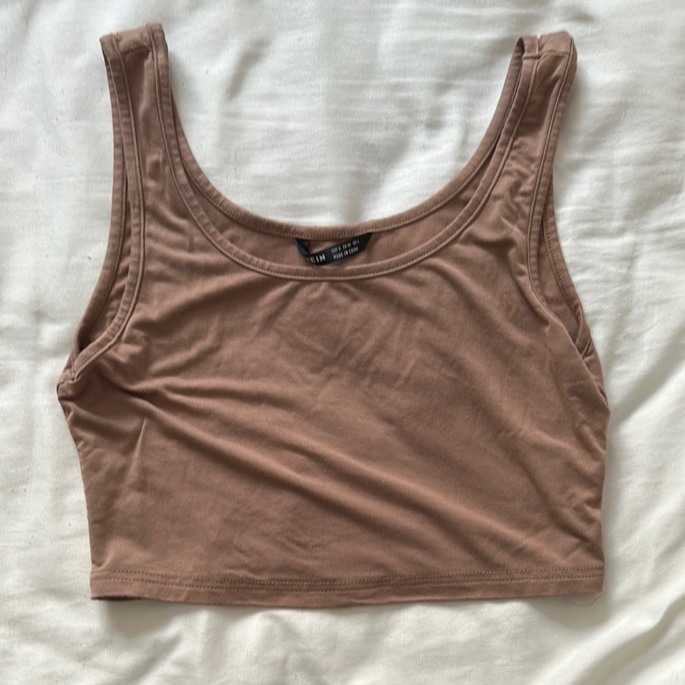 Shein Brown Fitted Crop Tank Top